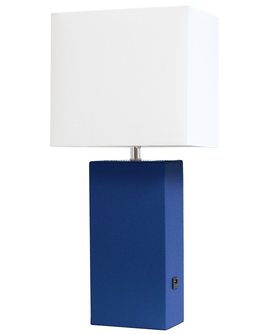Lalia Home Laila Home Modern Leather Table Lamp With Usb And White Fabric Shade In Blue