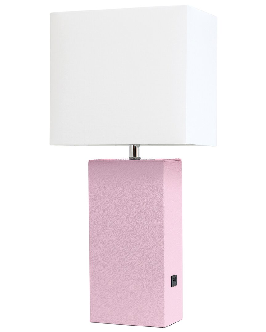 Lalia Home Laila Home Modern Leather Table Lamp With Usb And White Fabric Shade In Blush