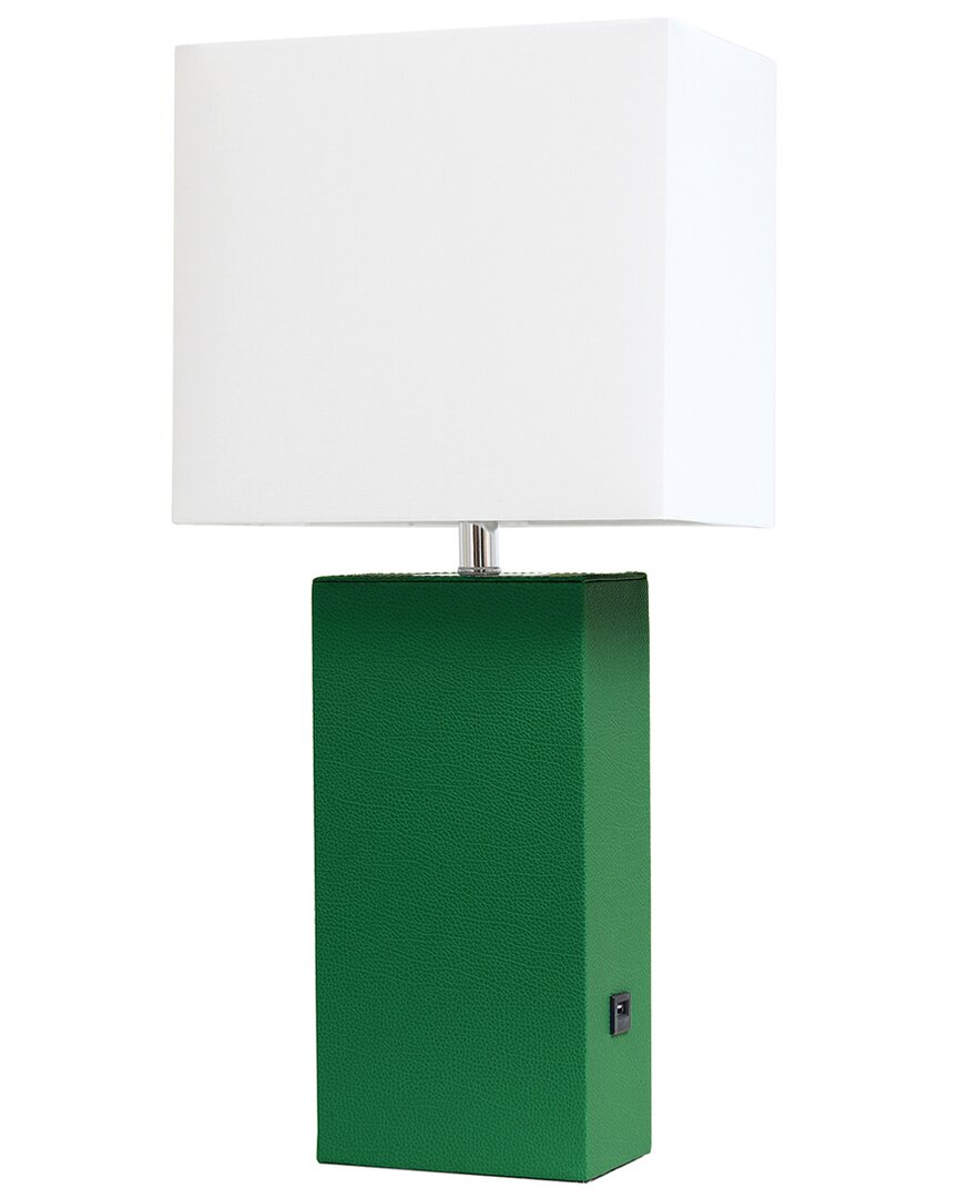 Lalia Home Laila Home Modern Leather Table Lamp With Usb And White Fabric Shade In Green