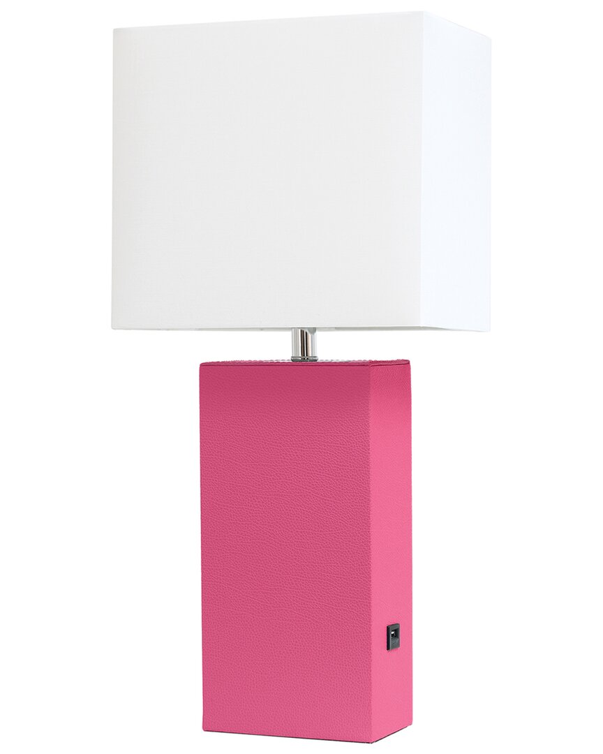 Lalia Home Laila Home Modern Leather Table Lamp With Usb And White Fabric Shade In Pink