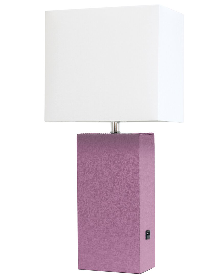 Lalia Home Laila Home Modern Leather Table Lamp With Usb And White Fabric Shade In Purple