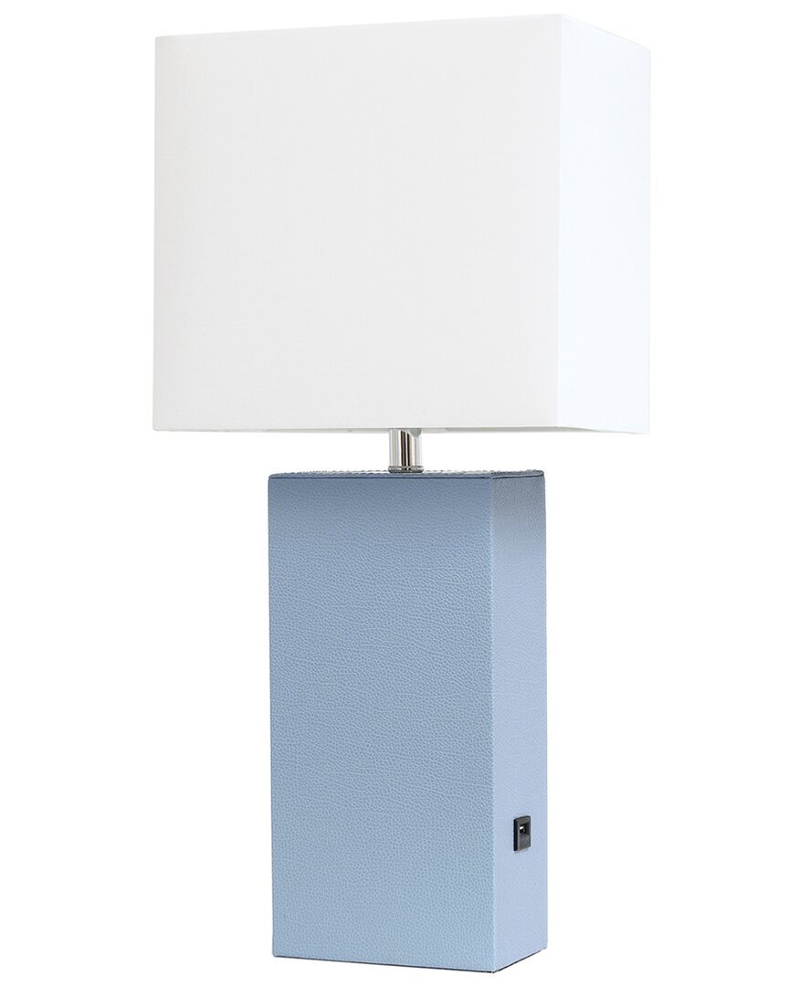 Lalia Home Laila Home Modern Leather Table Lamp With Usb And White Fabric Shade In Periwinkle