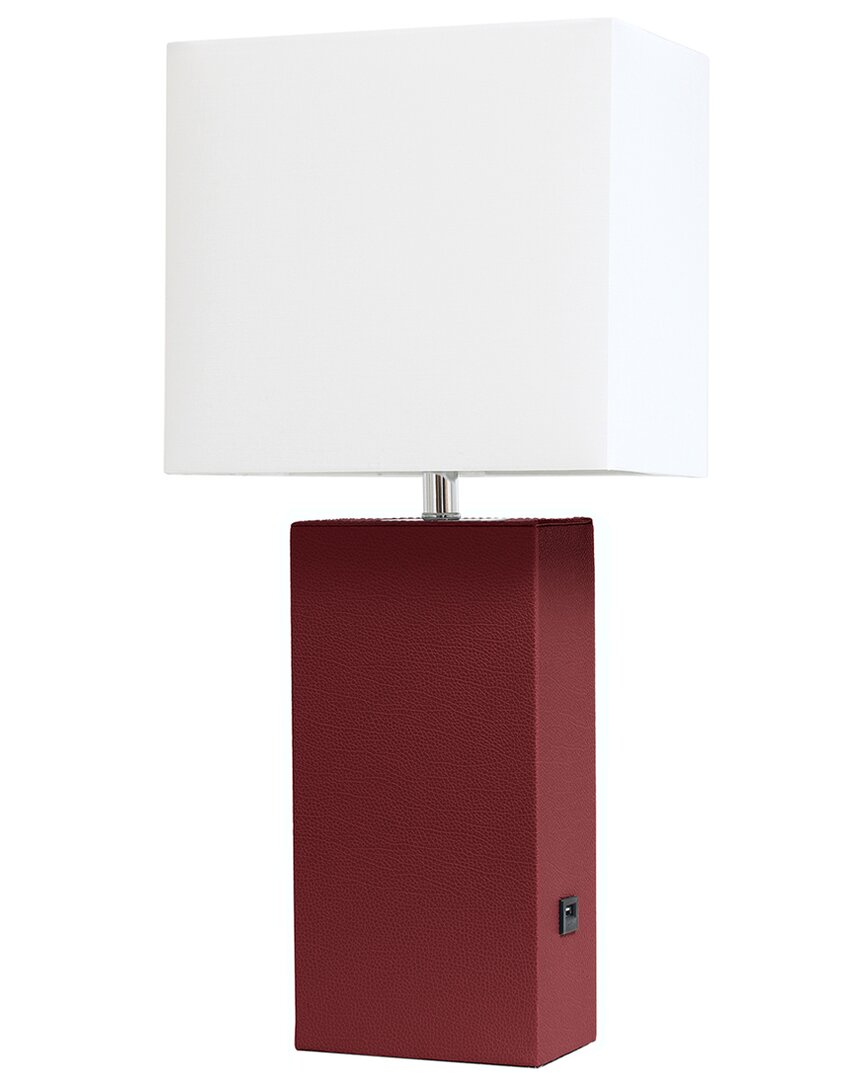 Lalia Home Laila Home Modern Leather Table Lamp With Usb And White Fabric Shade In Red