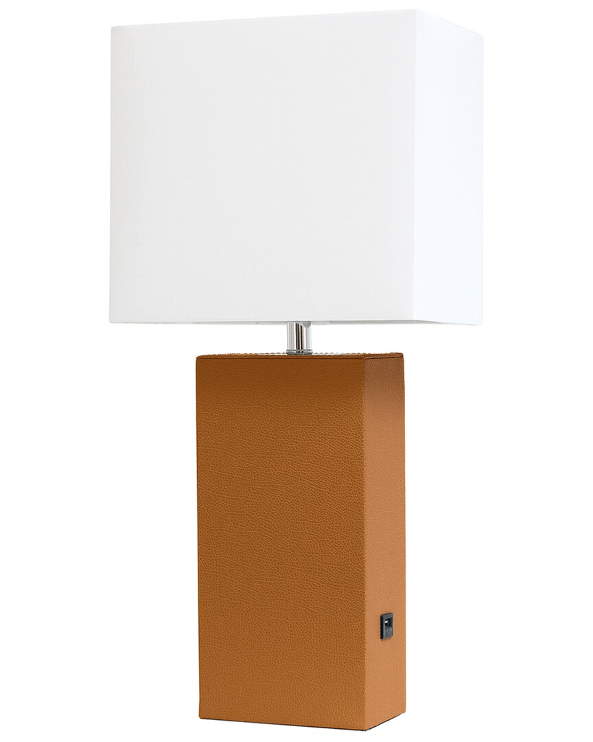 Lalia Home Laila Home Modern Leather Table Lamp With Usb And White Fabric Shade In Tan