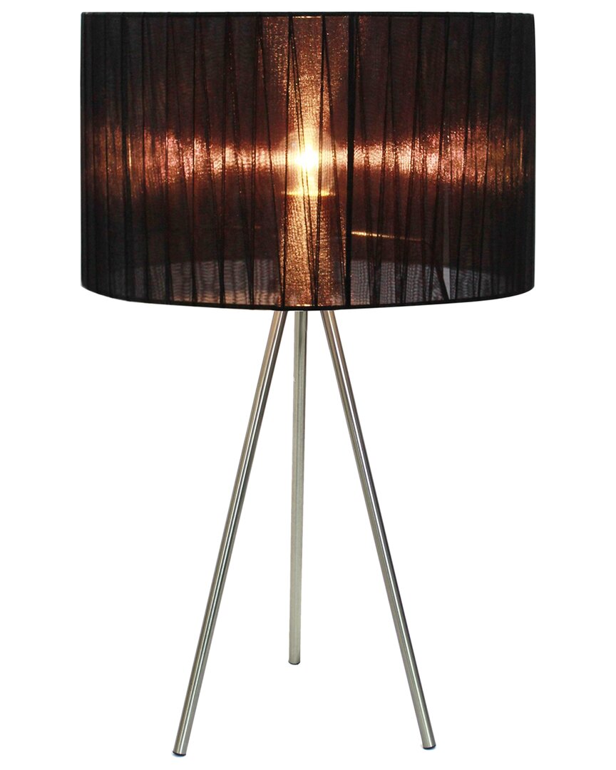 Lalia Home Laila Home Brushed Nickel Tripod Table Lamp With Pleated Silk Sheer Shade In Brown