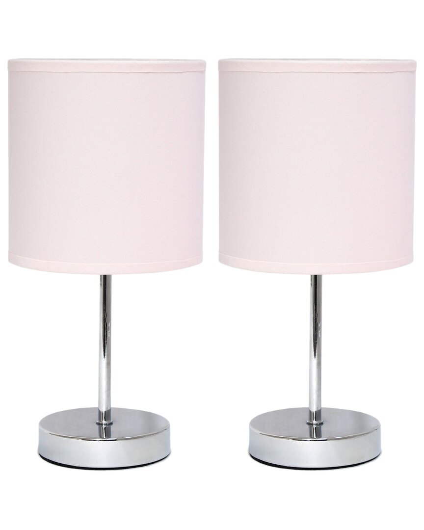 Lalia Home Laila Home Chrome Mini Basic Table Lamp With Fabric Shade 2pk Set In Blush