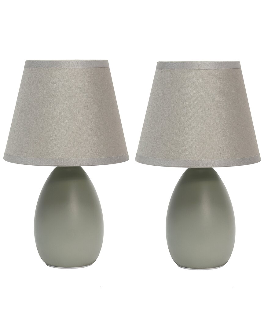 Lalia Home Nauru 9.45in Traditional Petite Ceramic Oblong Bedside Table Desk Lamp 2pk Set In Gray
