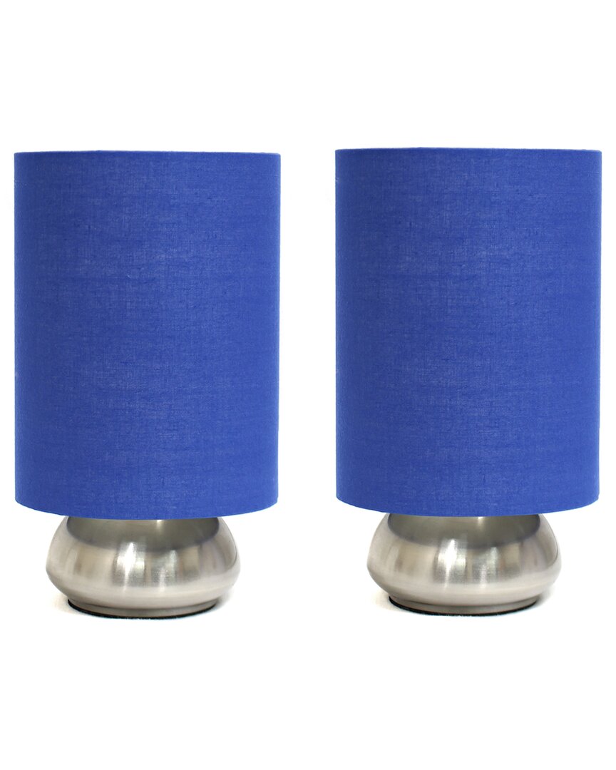 Lalia Home Laila Home Gemini 2pk Mini Touch Lamp With Brushed Nickel Base And Blue Fabric Shades In Brown