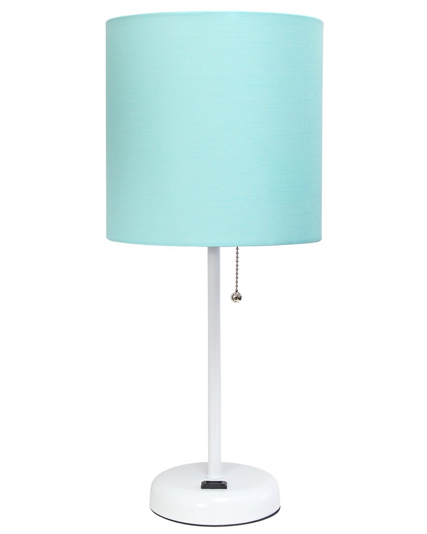 Lalia Home White Stick Lamp With Charging Outlet And Fabric Shade In White
