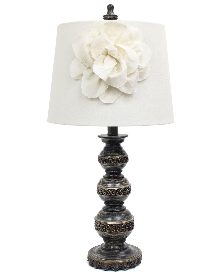 Lalia Home Laila Home Aged Bronze Stacked Ball Lamp With Couture Linen Flower Shade In Brown
