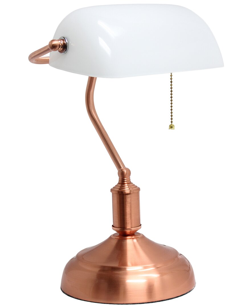 Lalia Home Executive Banker's Desk Lamp With White Glass Shade In Rose