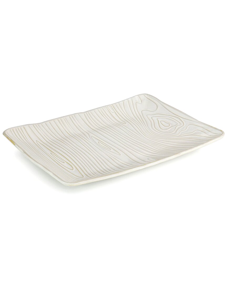 Martha Stewart 14in Stoneware Wood Pattern Serving Plate In White
