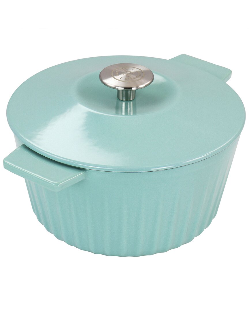 Martha Stewart Enameled Cast Iron 3qt Embossed Stripe Dutch Oven With Lid In Turquoise