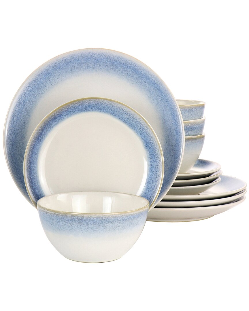 Martha Stewart 12pc Reactive Glaze Rimmed Stoneware Dinnerware Set In Blue