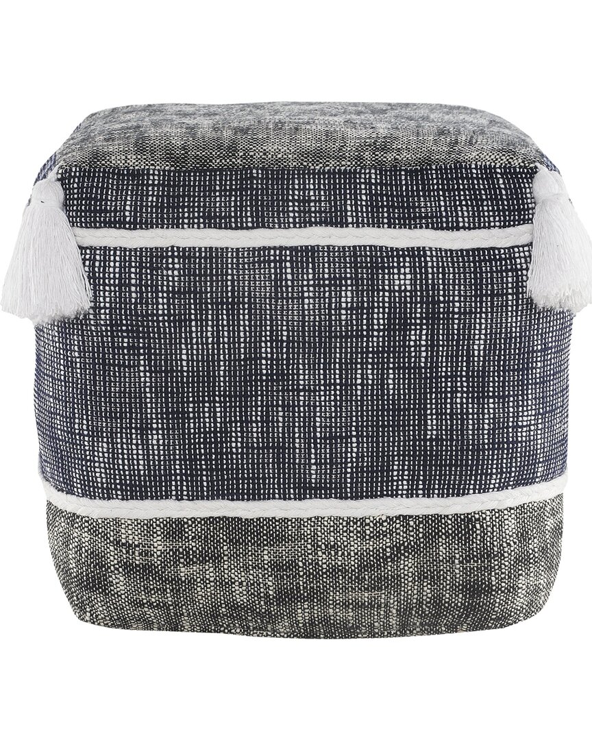 Lr Home Modern Distressed Rope Lined And Tasseled Pouf In Blue