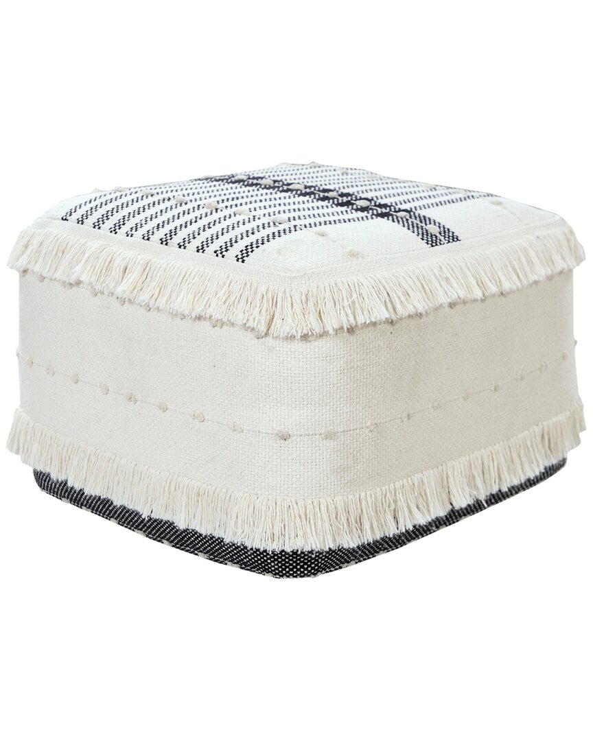 Lr Home Black And Ivory Farmhouse Chic Shag Stripe Pouf Ottoman