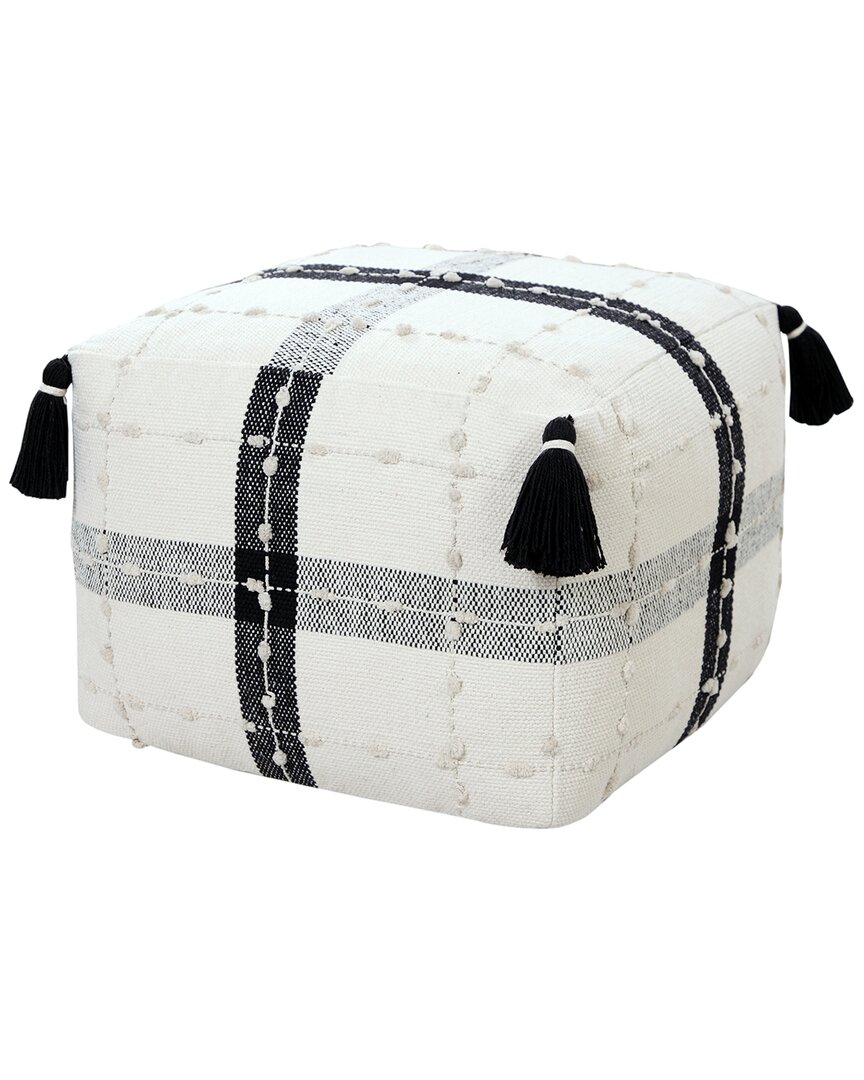 Lr Home Black And Ivory Modern Textured Plaid Pouf Ottoman