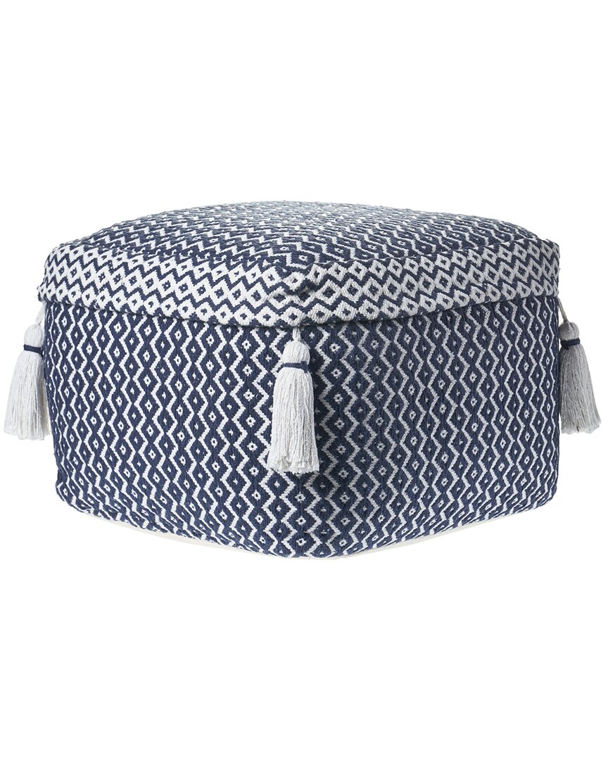 Lr Home Zahra Navy/ivory Geometric Hand-woven Ottoman Pouf In Blue