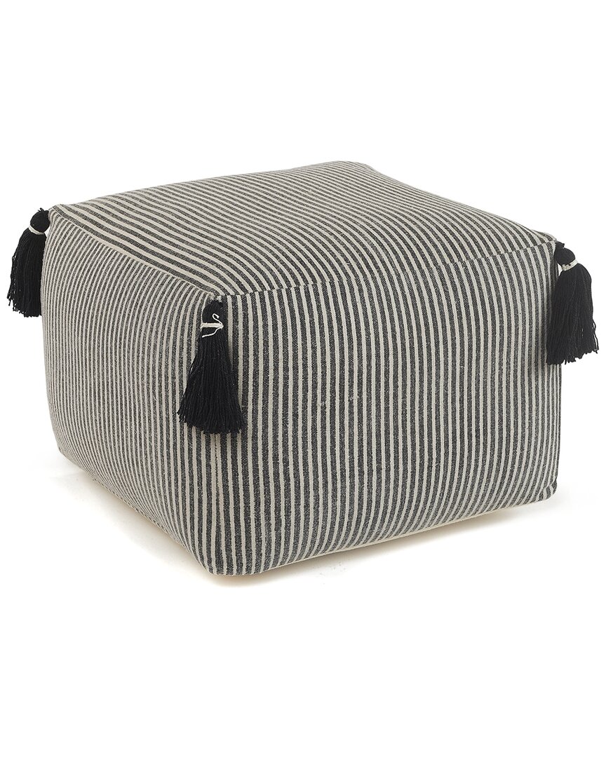 Lr Home Striped Gray Pouf With Tassels