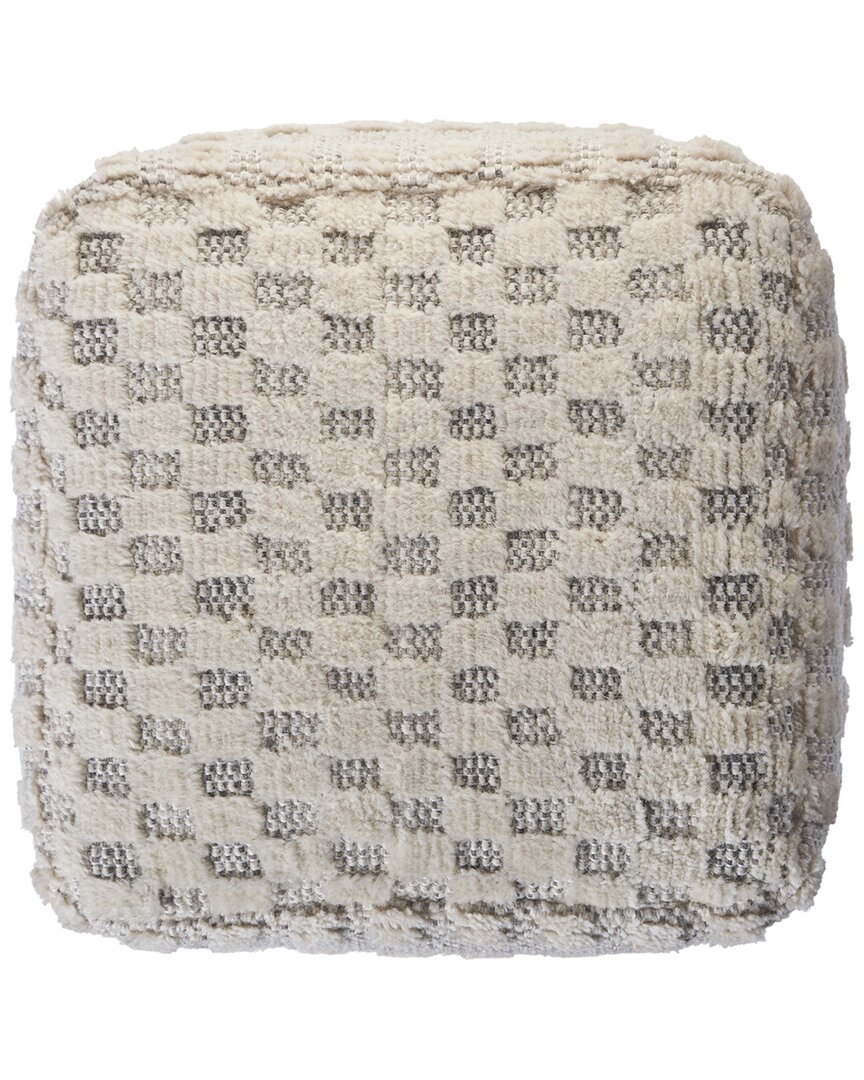 Lr Home Lyla Cream Geometric Hand-woven Wool Ottoman Pouf In White
