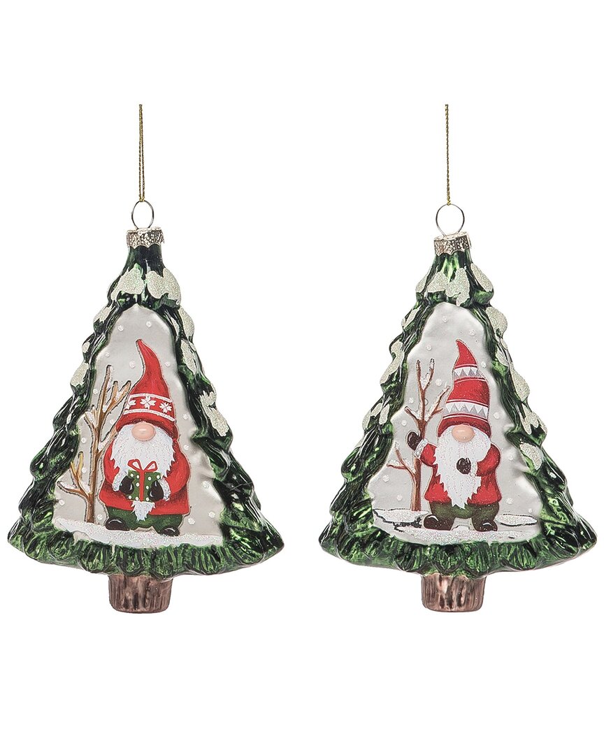 Transpac Glass 5.75in Multicolored Christmas Painted Gnome Tree Ornament Set Of 2