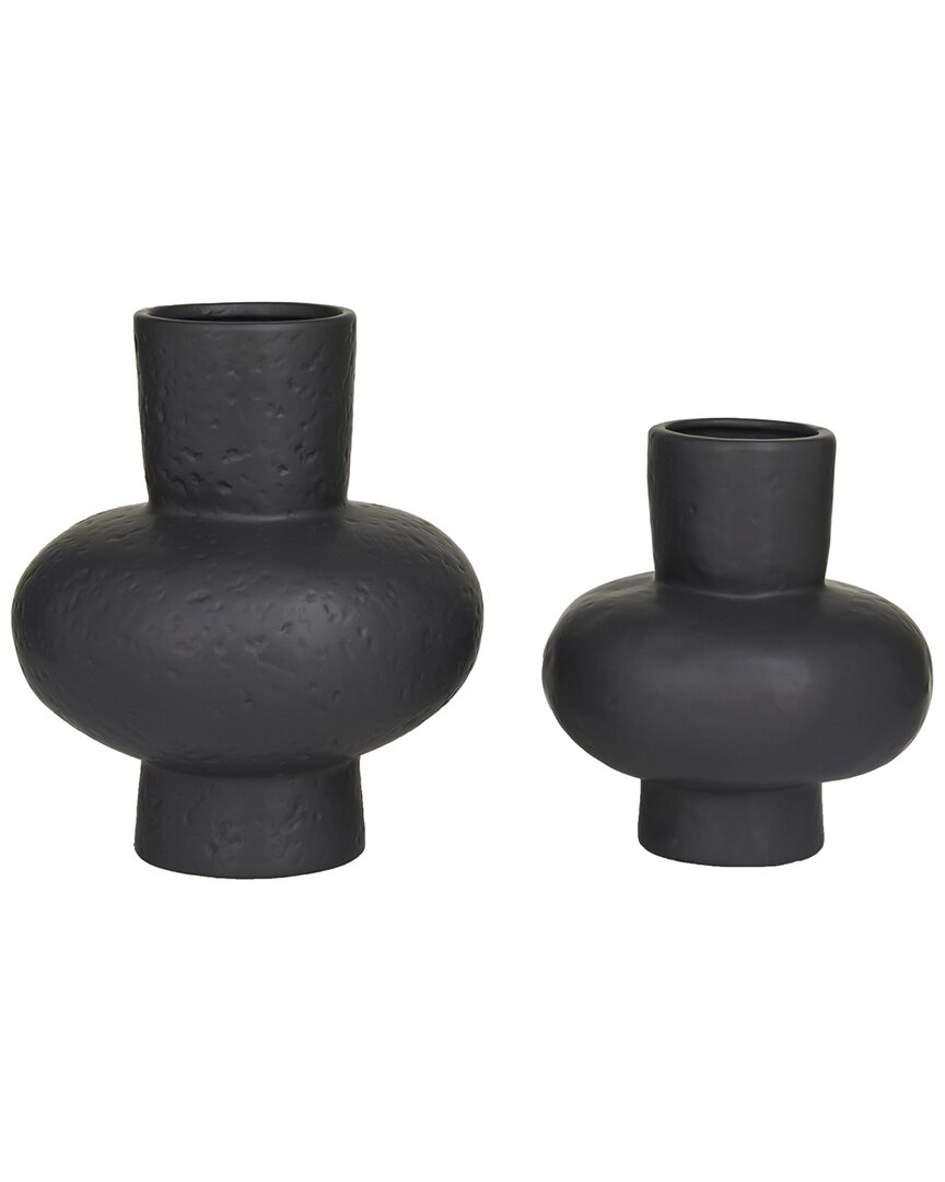 Cosmoliving By Cosmopolitan Set Of 2 Ceramic Gourd Style Vase In Black