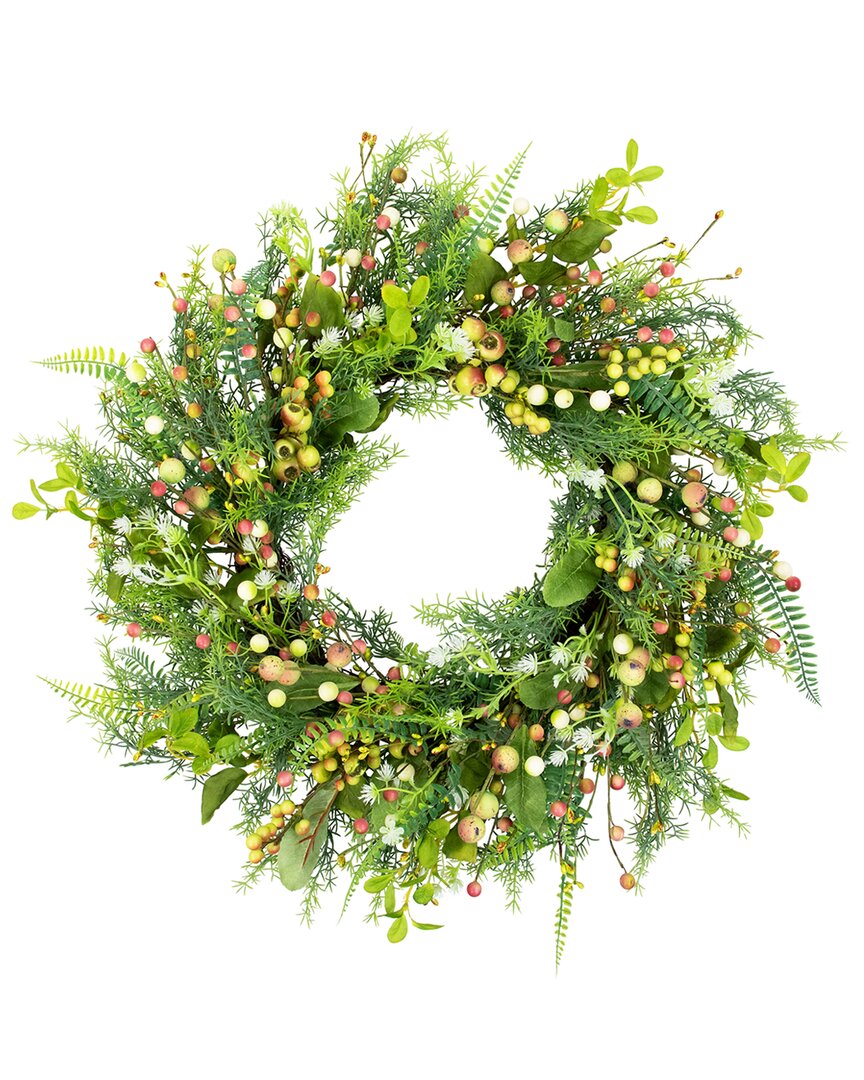 Northlight Berry And Crabapple Fern Foliage Spring Wreath In Green