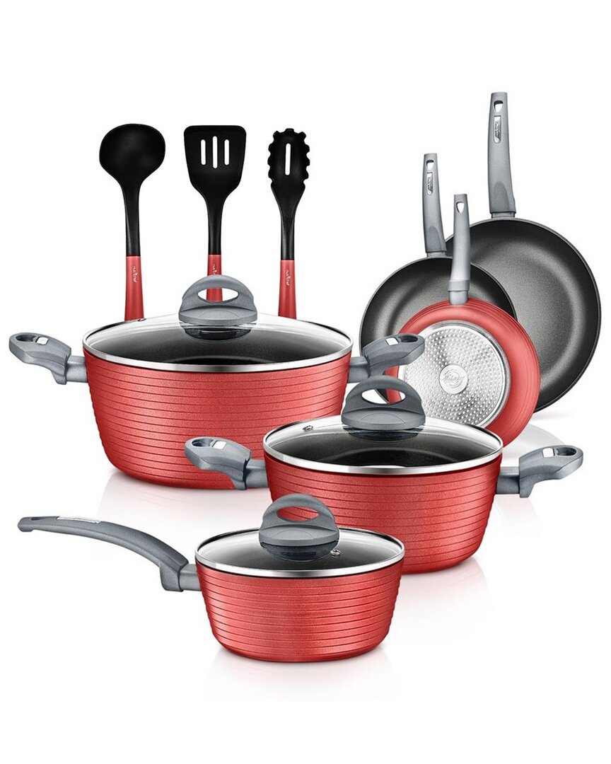 Nutrichef 12pc Red Nonstick Cookware Set