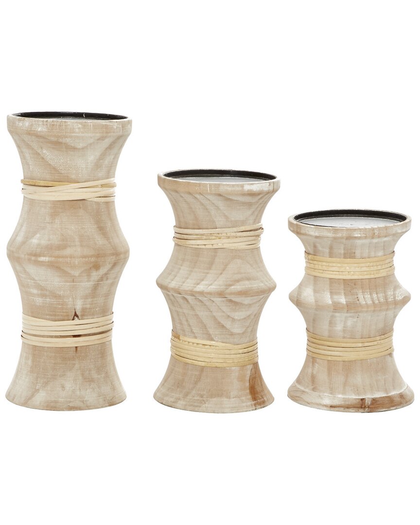 Peyton Lane Set Of 3 Brown Wood Coastal Candle Holder