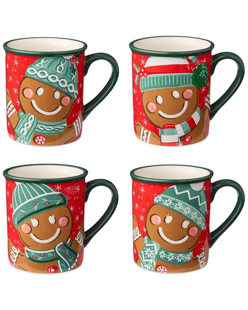 Certified International Christmas Whimsy Gingerbread Set Of 4 Mugs In Multi