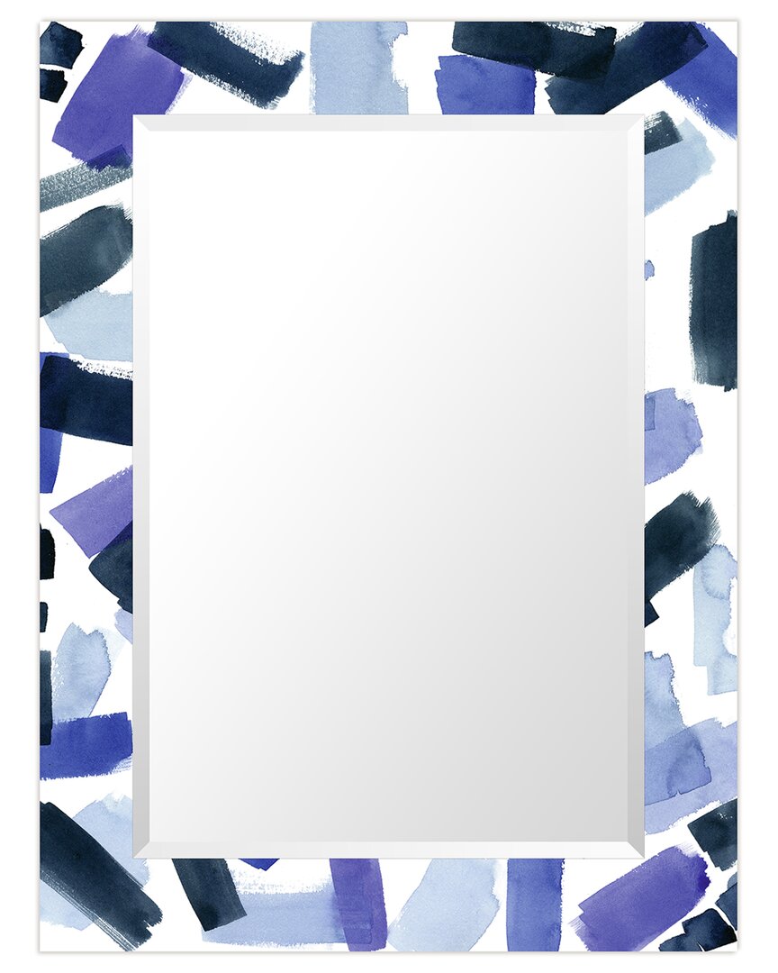 Empire Art Direct Cerulean Strokesrectangular Beveled Mirror On Free Floating Printed Tempered Art Glass In Multi