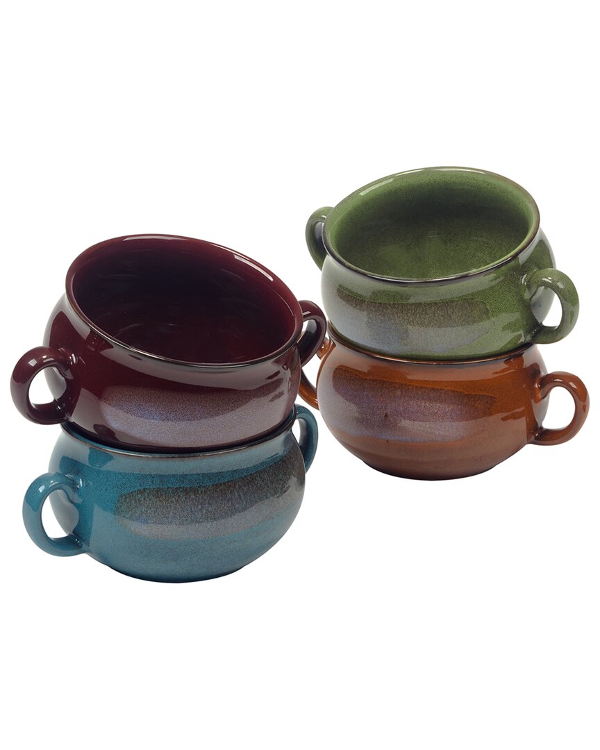 Certified International Set Of 4 Stoneware Reactive Glaze 24oz Soup Crocks