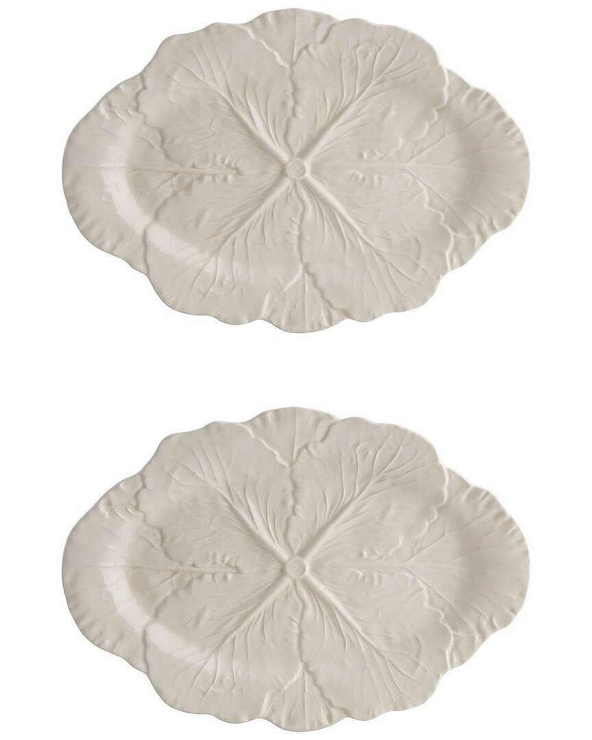 Bordallo Pinhiero Cabbage 2 Beige Oval Platters (set Of 2)