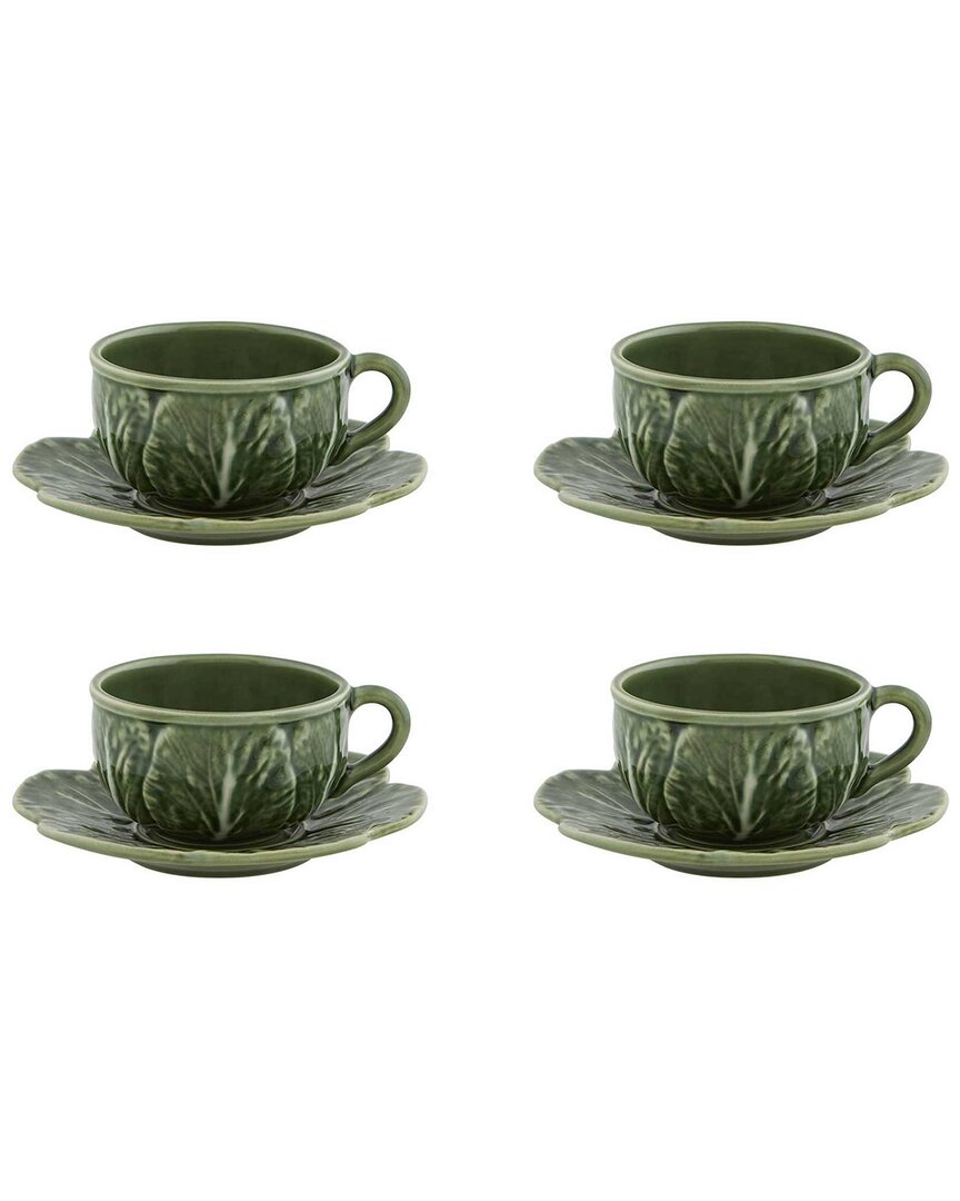 Bordallo Pinhiero Bordallo Pinheiro Set Of 4 Cabbage Tea Cups With Saucers