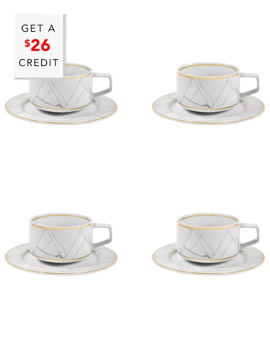 Vista Alegre Carrara Tea Cup And Saucers (set Of 4) With $26 Credit In Black