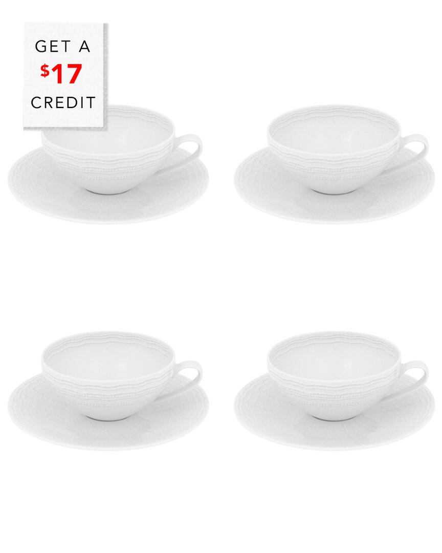 Vista Alegre Mar Tea Cup And Saucers (set Of 4) With $17 Credit In White