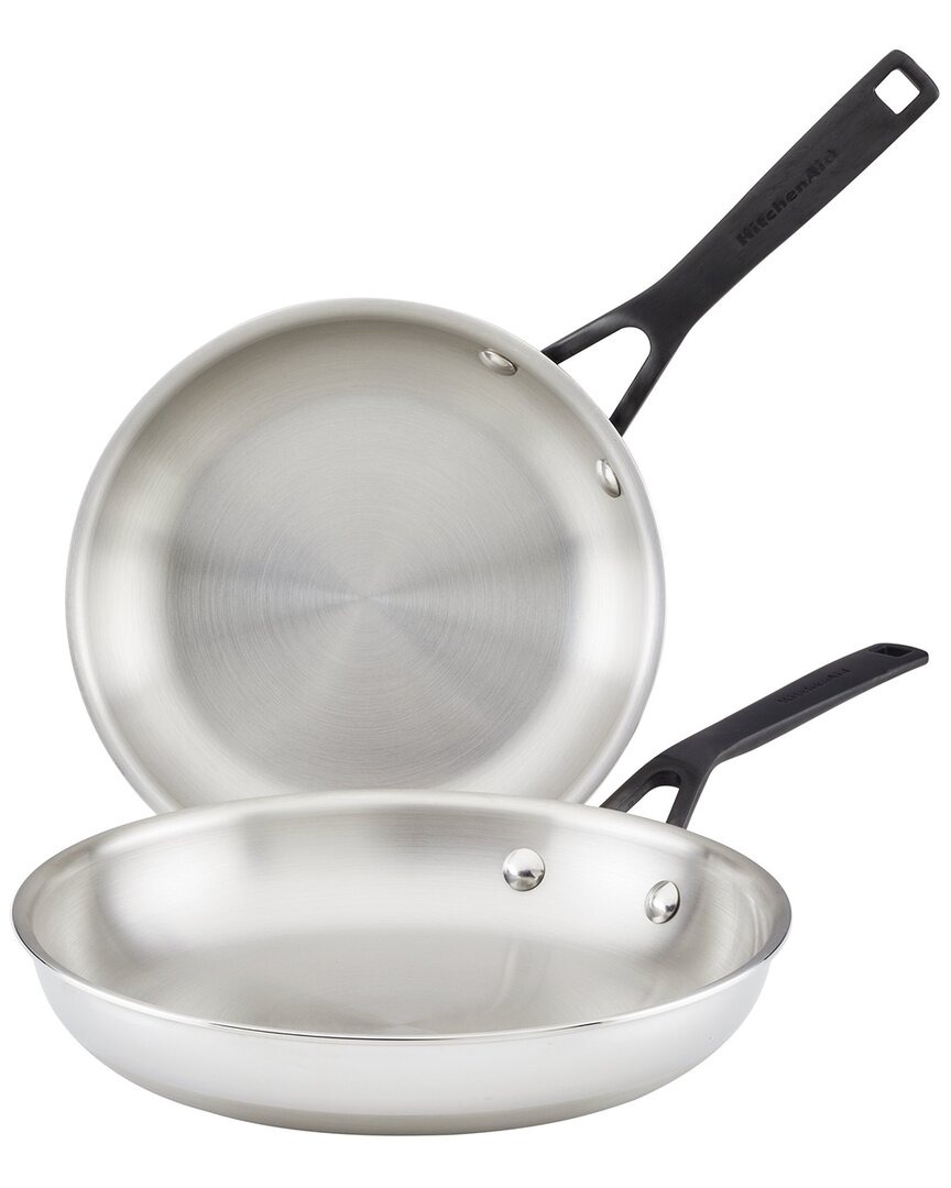 Kitchenaid 5-ply Clad Stainless Steel Induction Frying Pan Set In Silver