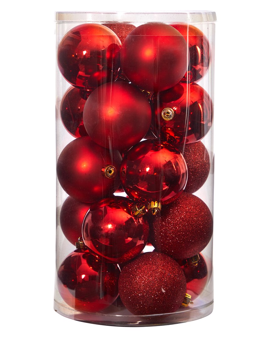 Nearly Natural Set Of 20 Shatterproof Christmas Tree Ornaments In Red