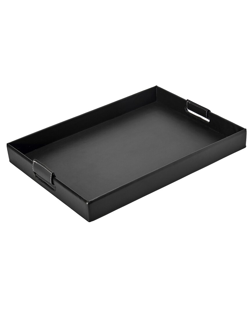 American Atelier Black Faux Leather Rectangular Tray With Handles