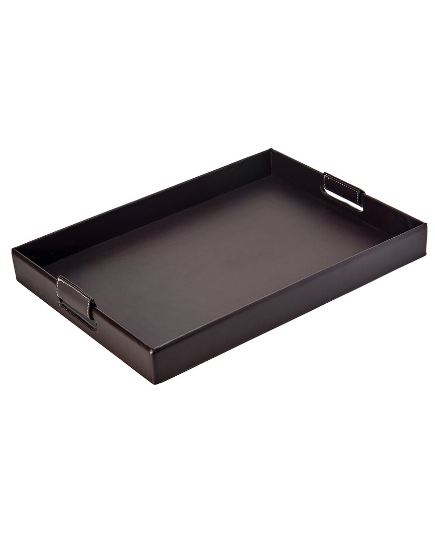 American Atelier Dark Brown Faux Leather Rectangular Tray With Hand