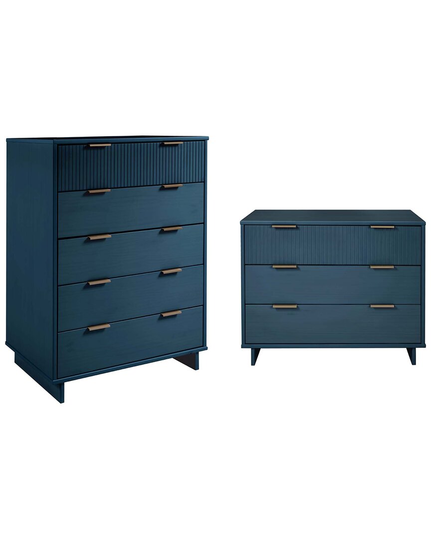 Manhattan Comfort 2pc Granville Modern Solid Wood Tall Chest & Standard  Dresser Set In Blue