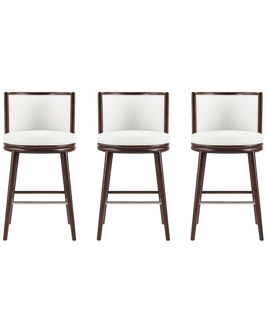Manhattan Comfort Set Of 3 Evalyn Leatherette Barstools With Beech Wood Legs