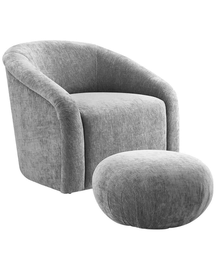 Tov Furniture Boboli Grey Chenille Chair & Ottoman Set