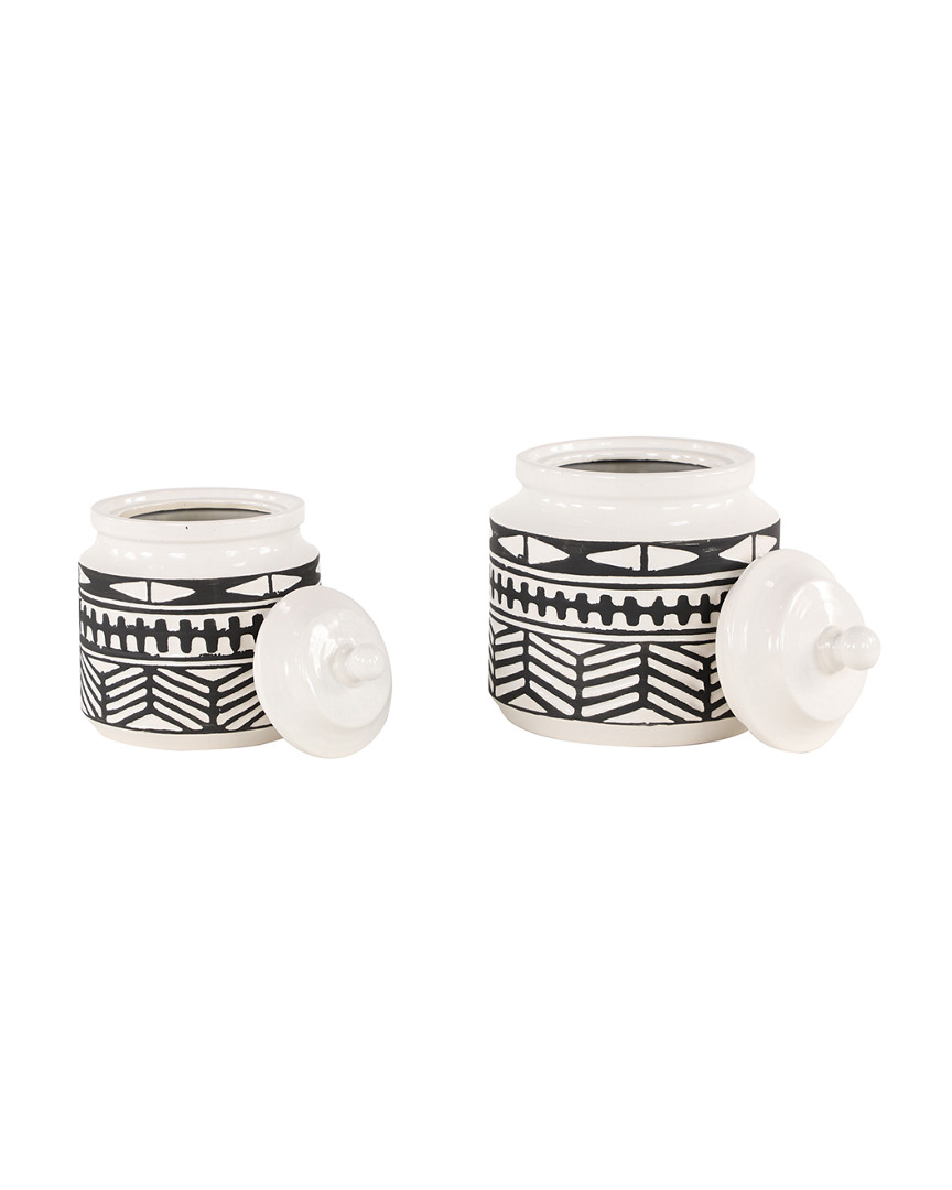 The Novogratz Set Of 2 Black Ceramic Tribal Decorative Jars