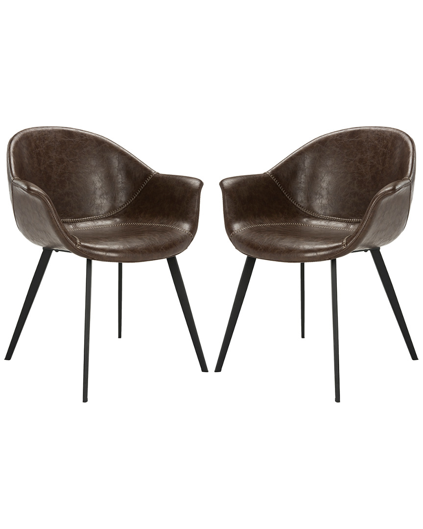 Safavieh Dublin Set Of 2 Midcentury Modern Leather Dining Tub Chairs
