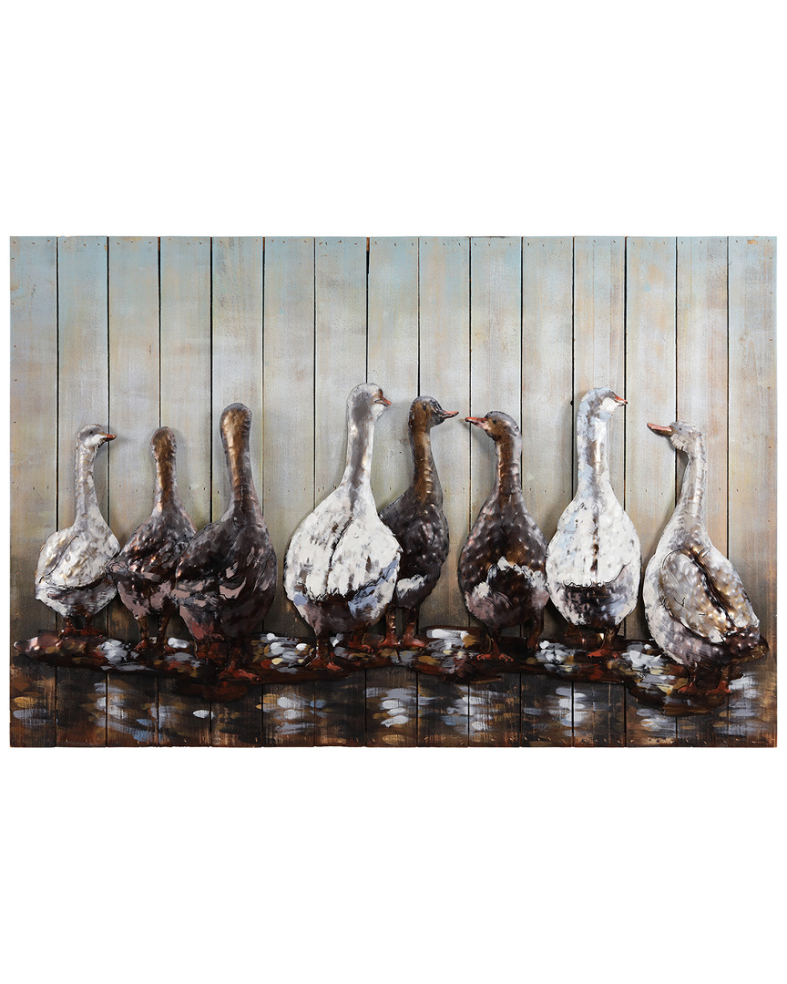 Empire Art Direct Ducks Hand Painted Iron Wall Sculpture On Wooden Wall Art