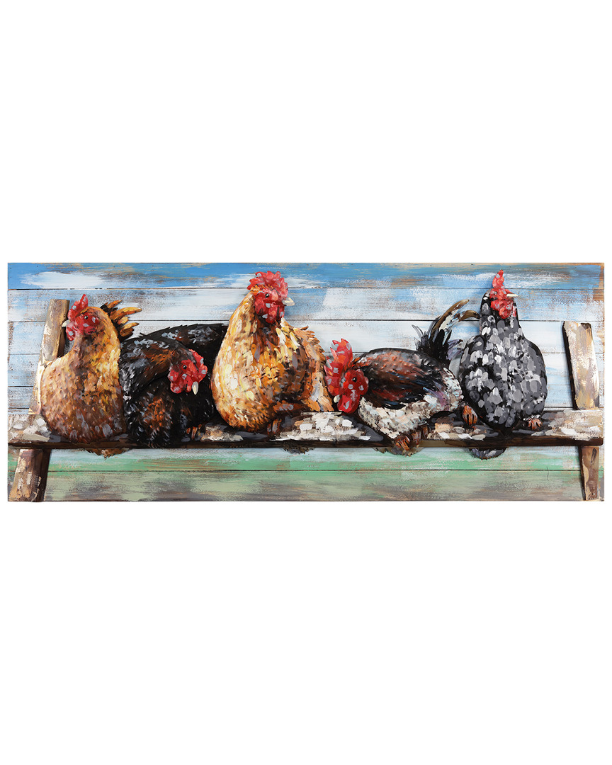 Empire Art Direct Chickens Hand Painted Iron Wall Sculpture On Wooden Wall Art