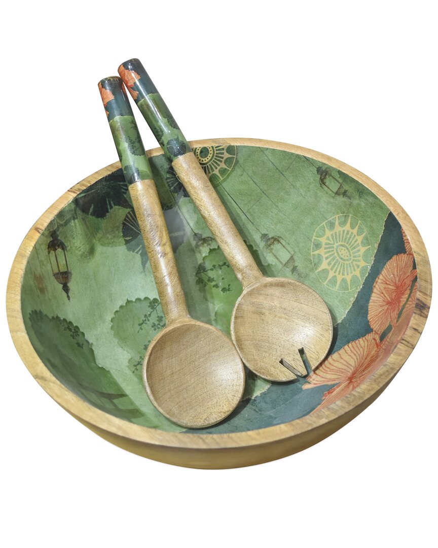 Tiramisu Spring Bloom Salad Bowl With Salad Servers In Green