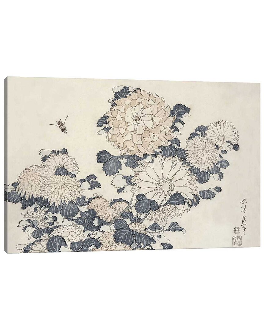 Icanvas Bee And Chrysanthemums Canvas Wall Art
