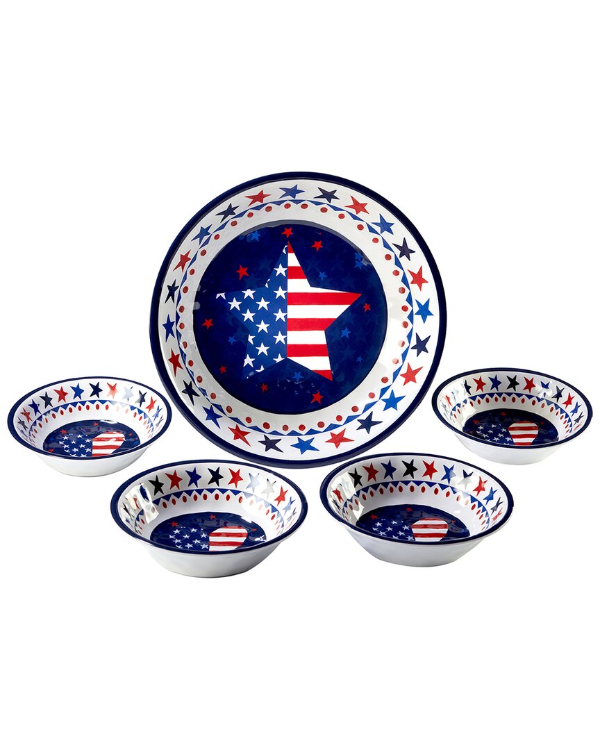 Certified International Stars And Stripes 5pc Salad/serving Set In Red